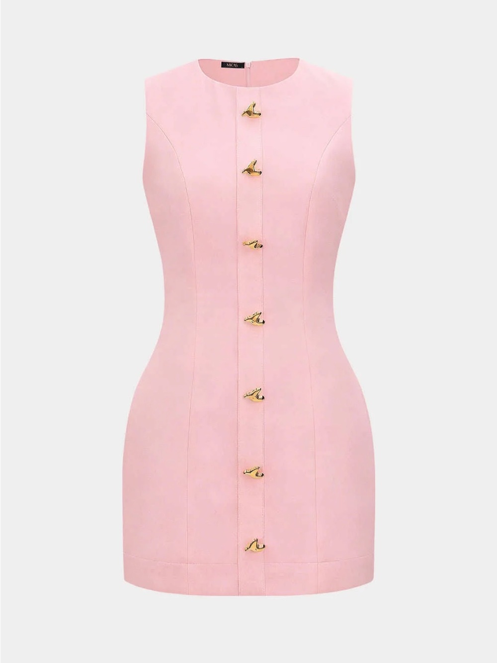 Round Neck Metallic Heart Button Sleeveless Mini Dress